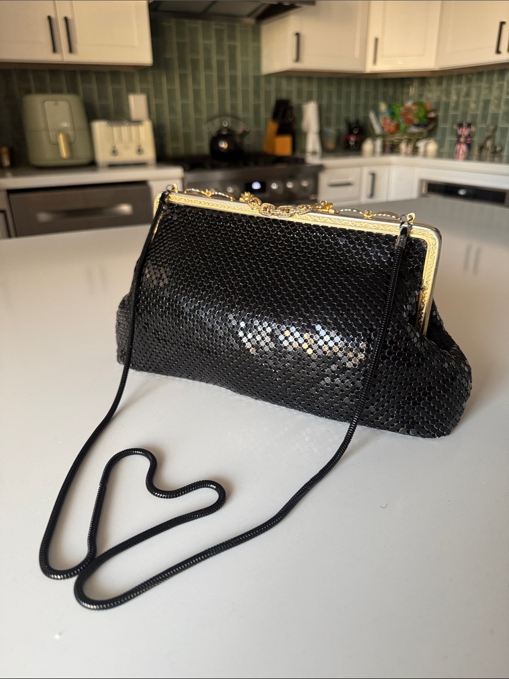 Black Sequin Metal Mesh Evening Bag